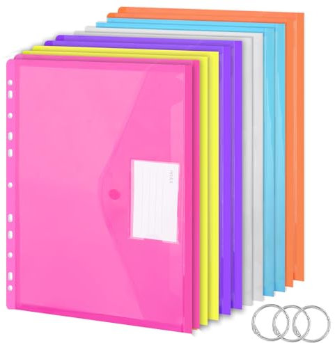 BOENFU Dokumententasche A4 Abheftbar, 12 Stück Dokumentenmappe A4 zum Abheften, Wasserdicht Erweiterbare Mappen mit Druckknopf, 11 Löcher Umschlagmappen, 6 Farben