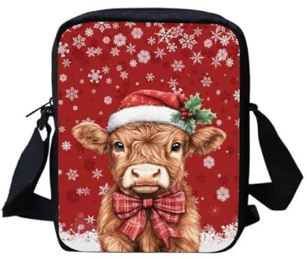 TOADDMOS Niedliche, individuell bedruckte Umhängetasche für Damen, Reise-Schultertasche mit verstellbarem Riemen, Weihnachts-Hochlandkuh, Einheitsgröße