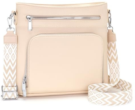 Atgbiem Handtasche Damen Mittelgroß Umhängetasche Vegan Leder Taschen Damen Crossbody mit Geldbörsenfunktion Beige