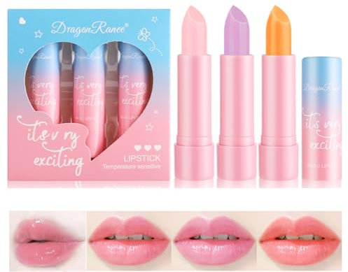 Baorder 3Pcs Crystal Jelly Lip Balm Set,Farbwechsel-Lippenstift Lang anhaltende feuchtigkeitsspendende nährende getönten Lipgloss,Magische Temperatur Farbwechsel Pfirsich/Raps/Karotte Lippenstift