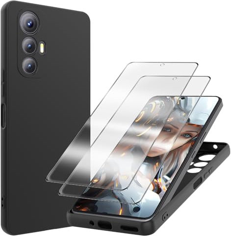 WQRTYJK Coque pour Cubot Max 5 + 2 x Verre Trempé Protection écran, Silicone TPU Souple Etui Housse Anti-Rayures Antichoc Case pour Cubot Max 5 - Noir