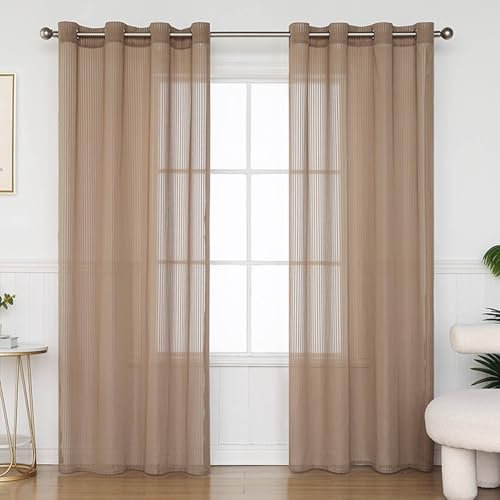 Wycian Flächenvorhang Gardinen 2er Set Kaffee Voile Unifarbe H244 x B107 cm (2er Pack) Polyester Gardine und Vorhang Set