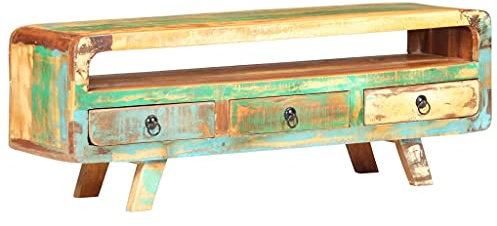 CINDERFUL TV-Schrank 117x30x41 cm Altholz Massiv,Vintage Fernsehschrank aus Altholz Zeitlose Ergänzung für Wohnzimmer und Multimedia TV-Möbel, TV-Bänke