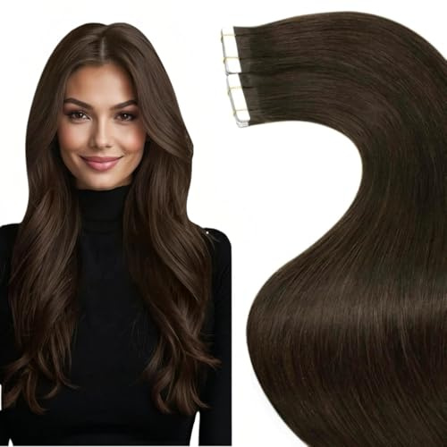 LaaVoo Echthaar Extensions in Dunkelbraun Tape Remy Haarverlängerung Echthaar Tape 35cm 40g 20pcs #2