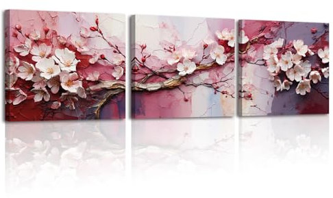 Piy Painting Décoration Tableaux, Art Mural Sur Toile Fleur Rose, Romantique Impression Sur Toile, Facile à Accrocher Pour Chambre à Coucher Salon Salle De Bain Entrée, 3 Pièces x30x30 cm (90x30 cm)