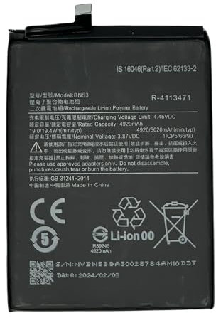 Bateria Compatible para BN53 de 5020mAh para Xiaomi Redmi Note 9 Pro, Redmi Note 9 Pro MAX, Redmi Note 10 Pro 4G, M2003J6B1I, M2003J6B2G, M2101K6G