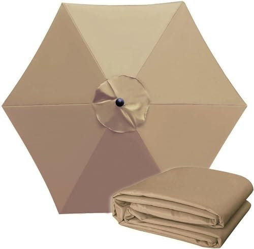 QIQVIV 2.0M/2.7M/3.0M Replacement Garden Parasol Canvas 6/8 Ribs Replacement Canopy For Parasol Umbrella Replacement Cloth(Khaki,(6Rib) 2m/78in)