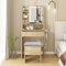 YOURLITE Dressing Table with LED Lights, 3 Light Colors, Adjustable Brightness, Vanity Desk with Mirror and Drawers, Makeup Desk with Cushioned Storage Stool Charging Station for Bedroom