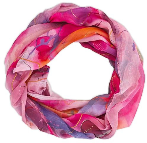 styleBREAKER women's infinity scarf Watercolor Glow with metallic accents | lightweight loop scarf, soft, flowing and breathable for spring and summer, Colour:Pink-Purple-Orange