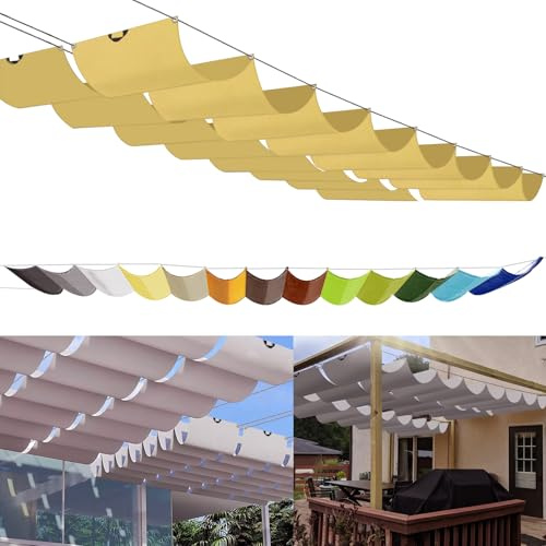 Tenda da sole retrattile ad onda 0,9x4,5m, pergola markise su misura regolabile copertura ombreggiante 95% protezione UV e resistente agli strappi incl. corde di montaggio per terrazza pergola beige