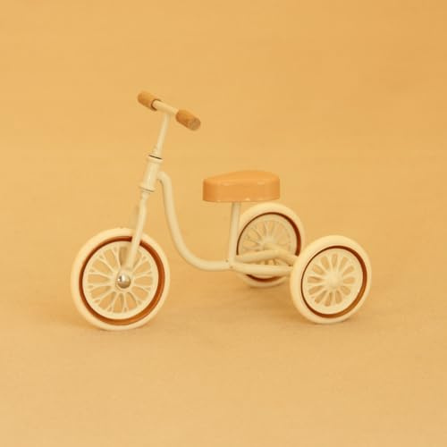 Minamzee Puppenhaus Dreirad, 1:12 Miniaturisiertes Metallenes Weißes Fahrrad im Nordischen Stil, Puppenhausmöbel Zubehör als Dekoration für Outdoor-Szenen(Weiß)