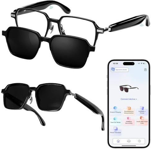 Axrye Smart Glasses AI Intelligente Brille, Audio Sonnenbrille, Freisprechanrufe und Musikwiedergabe, 115 Sprachen Echtzeit-Übersetzung, UV400, polarisierte Linse, Sonnenbrille für Männer und Frauen