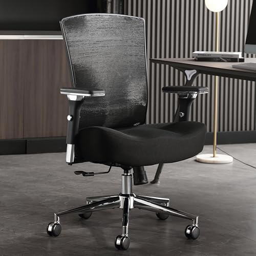 Bosmiller Bürostuhl Ergonomisch,Großer und hoher Drehstuhl,Burostuhl 200kg aus Mesh und Wippfunktion,Office Chair mit 4D Armlehnen,Schreibtischstuhl mit breitem Sitzkissen