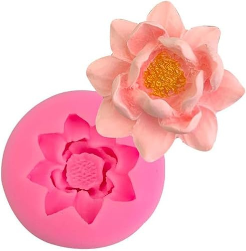 Molde de silicona de flor de loto rosa 3D para decoración de tartas, fondant, fondant, helado hecho a mano, moldes de pasta de goma
