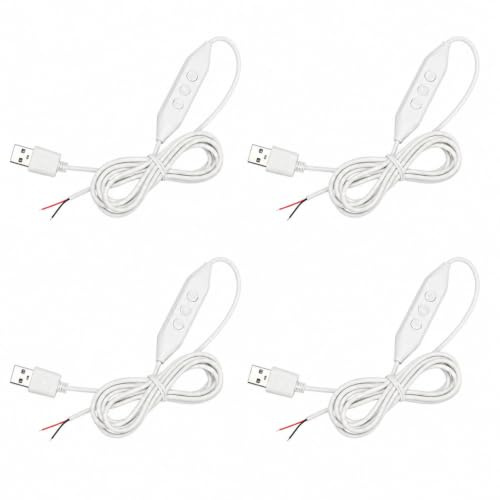 Powice 4 Stück USB Stecker Lötbar, 1,5M USB A Stecker zum Löten mit Schalter, 5V 1A 2-adriges Stromkabel 24AWG, Weiß, für LED Licht und DIY