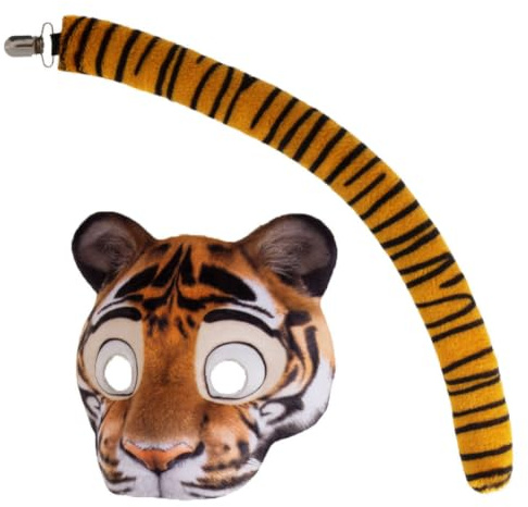 DOITOOL Tigermaske Halloween Party Satz aus Eva und Stoff für Erwachsene | Tigermaske und Schwanz, Realistisches Tigerdesign, Leichte Ausführung mit Elastischem Band, für Maskenbälle
