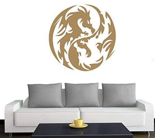 A432 Wandtattoo Yin Yang Drache 60cm x 60cm hellbraun (erh. in 40 Farben und 2 Größen)
