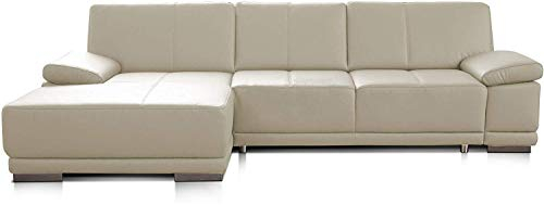 CAVADORE Eckcouch Corianne / Modernes Leder-Sofa mit verstellbaren Armlehnen und Longchair / 282 x 80 x 162 / Echtleder, weiß