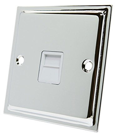 Slimline Polished Chrome Telephone Slave Socket White Insert - BT Phone Extension Secondary Socket