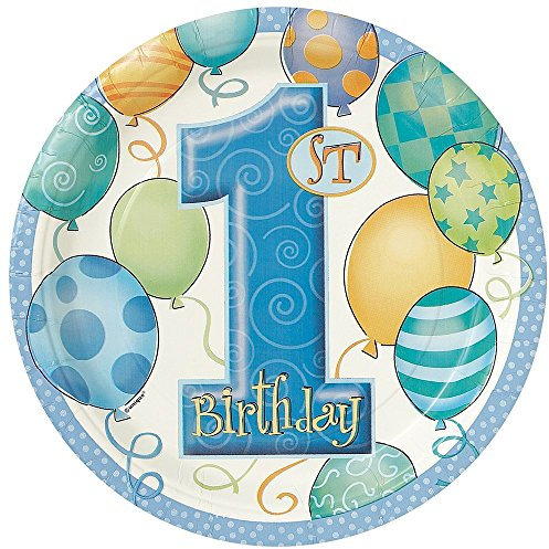 Unique Party 23945 - 23cm Blue Balloons 1st Birthday Party Plates, Pack of 8