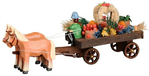 Rudolphs Schatzkiste Pferdegespann Erntedankwagen Miniaturgespann Länge 9cm NEU Gespann Mini Miniatur Seiffen Erzgebirge Pferdefuhrwerk Setzkasten Pferdegespann Dekoration Ganzjahresdekoration
