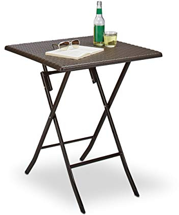 Relaxdays Gartentisch klappbar BASTIAN, quadratisch H x B x T: 74 x 61,5 x 61,5 cm, Metall, Kunststoff, Rattan-Optik, braun