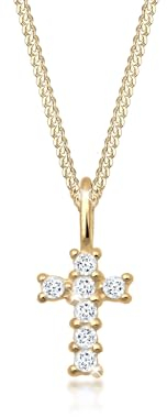 Elli PREMIUM Halskette Damen Kreuz Anhänger Elegant mit Topas aus 585 Gelbgold