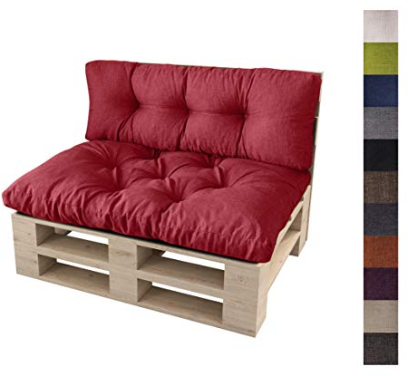 sunnypillow Palettenkissen Auflage Set für Europaletten Indoor und Outdoor Palettenpolster Palettensofa Kissen mit schöner Steppung viele Größen Set:Sitzkissen 120x80 + Rückenkissen 120x40, Rot