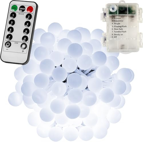 VOLTRONIC LED Partylichterkette, innen und außen, IP44, Batteriebetrieben, Fernbedienung, Größen- und Farbwahl, 100 LEDs, kaltweiß