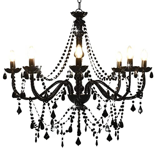 vidaXL Kronleuchter mit Perlen Deckenleuchte Deckenlampe Kristall Lüster Hängeleuchte Hängelampe Pendelleuchte Pendellampe Schwarz 8xE14-Fassungen