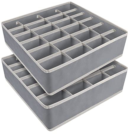 Yorgewd - 2 Pack, Foldable Drawer Dividers Wardrobe/Closet Organisers Storage Box for Socks, Ties, Underwear (Grey)