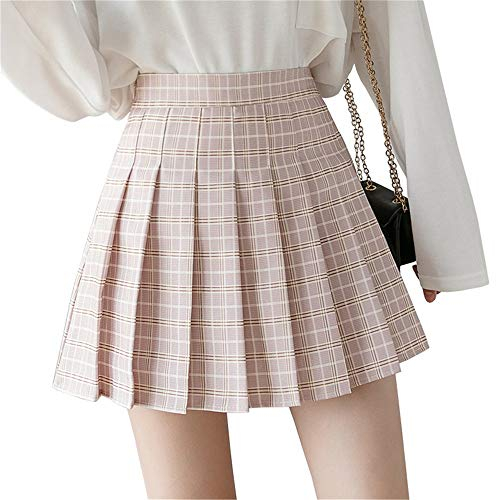 Mcaishen Frauen Rock Sommer Hohe Taille A-Line Rock Korean College Wind Joker Slim Faltenrock Cute Sweet Fashion Mini Faltenrock. (S, Pink2)
