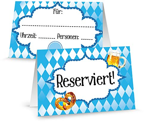 Logbuch-Verlag 25 Schilder Tischreservierung Bayerisch blau weiß für Restaurants Gastronomie Oktoberfest Reserviert Schild zum Beschreiben