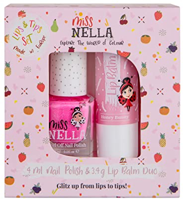 Miss Nella HONEY BUNNEY hypoallergener Lippenbalsam speziell für Kinder + Miss Nella WATERMELON POPSICLE abziehbarer Nagellack speziell für Kinder
