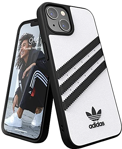 adidas Case Designed for iPhone 13 6.1 Drop-Tested Cases, Shockproof Raised Edges, Original Snap Case Protective Case, White with Black Stripes
