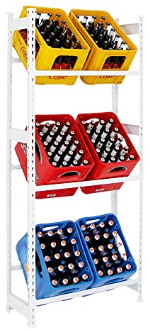 PROREGAL Getränkekistenregal Camel für 6 Kästen, HxBxT 180x80x30cm, Traglast pro Fachboden: 100 kg, Weiß, Kellerregal Lagerregal Werkstattregal Garagenregal