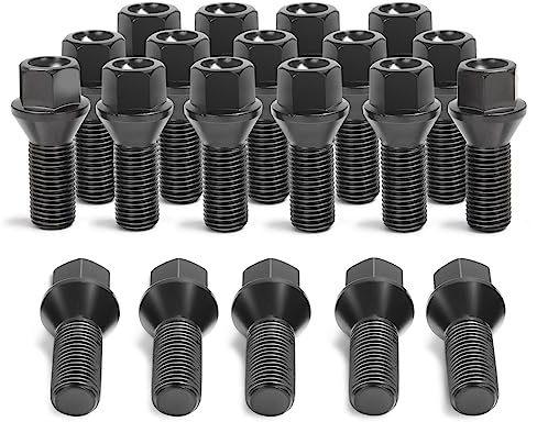 14x1.5 Lug Bolts Fit for A3 A4 A5 A6 A7 A8 S3 S4 S5 S6 S7 S8 Jetta Tiguan Golf Beetle CC, M14x1.5 Lug Bolts Black 20PC 28mm Shank(OEM Length) 52mm Length Conical Bulge Seat