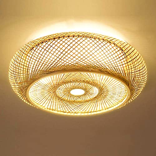 Retro Bambus Pendelleuchte E27 Deckenleuchte Natürlicher Rattan Hängelampe Vintage Gewebte Lampenschirm Holz Pendellamp Esszimmer Schlafzimmer Restaurant Teestube Café Deckenlamp Beleuchtung,A,50cm