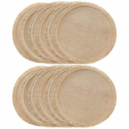 FunWheat Runde geflochtene Tischsets aus Jute, Set mit 12 Stück, für Esstische, 38,1 cm, hitzebeständig, Jute-Tischsets, Bauernhaus-gewebter Stoff, natürliche Platzsets für Herbstdekoration