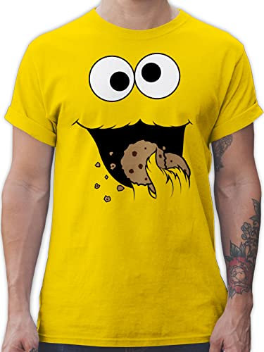 T-Shirt Herren - Karneval & Fasching - Keks Monster I Krümelmonster I Cookie Monster Fastnacht I Fasnacht I Fasnet - L - Gelb - Partner Look Family faschingsshirt Faschings Auge Shirts