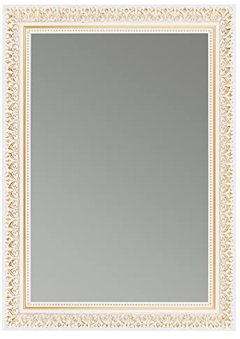 CLAMARO 'Friedrich' Antik Wandspiegel 40x80 cm mit Rahmen | Weiss Gold | Shabby Chic Vintage Barock Spiegel mit Holzrahmen | Barockspiegel inkl. Metall Aufhänger und Montagematerial