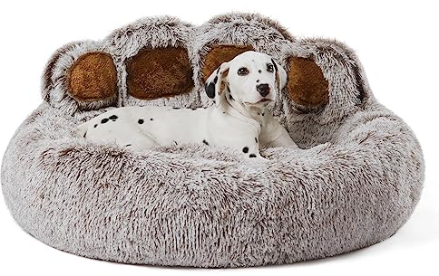 Jiupety Round Hundebett Flauschig von Pfote Form, Donut-Hundebetten Mittelgroße Hunde Größe 81 cm, Dog Bed Bequem und Weich, Hundebett Waschbar, Grau