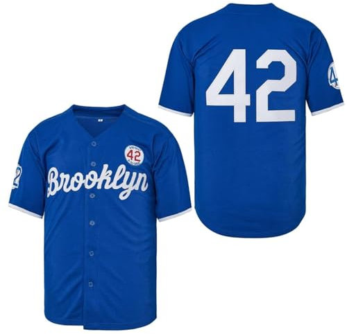 Madjus Herren Black Legend 42 Button Down Jersey 90er Hip Hop Baseball Jersey Stitched, Blau, Mittel