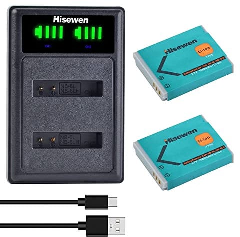 Hisewen NB-6L NB-6LH Battery 2 Pack and Dual Charger for Canon PowerShot SX530 HS, SX710 HS, SX700 HS, SX610 HS, SX600 HS, SX540 HS, SX510 HS, SX500 IS, SX280 HS, SX270 HS