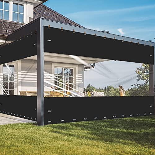 FoundGo Largeur x Hauteur：250x200cm Bâche Transparente Exterieur avec Œillets, Bache Exterieur Impermeable en PVC, Bache de Protection pour Pergola, Terrasse, Jardin, Noir