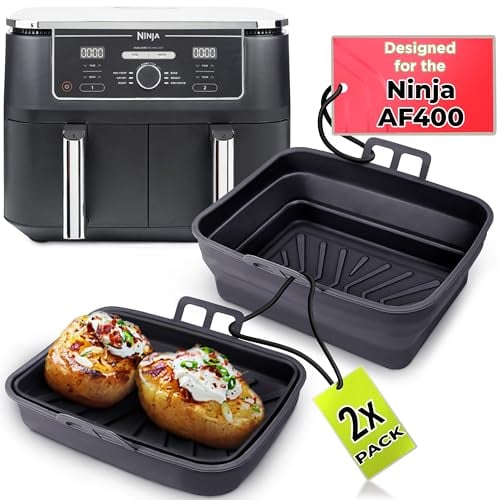 Tydi 2x Premium Silicone Air Fry Liners Ninja AF400UK 9.5L & Tower T17088 - 21 x 16 4.5 cm Fryer Made Specifically the AF400 Reusable Accessories, Black (TY-SAF-AF400UK)
