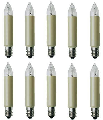 ShuoHui Ersatz-Kerzen für Schwibbogen, 10 Stück 23V 3W Kleinschaftkerze für Weihnachtsbaum Kerzen Lichterketten innen und außen mit Brennstellen, E10 /65mm/ 3W/ 22LM (23V 10 Brennstellen)