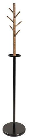 KARAT - Portemanteau en bois et acier - Penderie stable robuste avec 6 crochets et pied rond -Portemanteau pour sacs et chapeaux - Porte-veste pour l'entrée - Noir, hauteur: 174cm Ø 28,5cm (William)