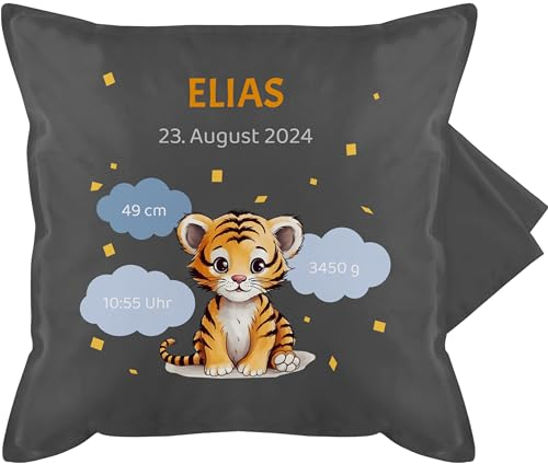 Kissenbezug - Geschenk personalisiert mit Geburtsdaten I Geschenke zur Geburt Daten - 50 x 50 cm - Grau - Kissen Baby geburtskissen Geburtsgeschenk Namen, uhrzeit, kissenhülle personalisiertes