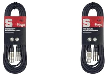 Stagg Cavo da microfono a mixer SMC6 da 6 metri XLR (m) -XLR (f), nero (Confezione da 2)